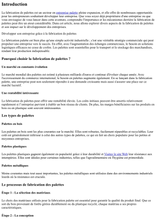 “Développer son entreprise grâce à la fabrication de palettes.”