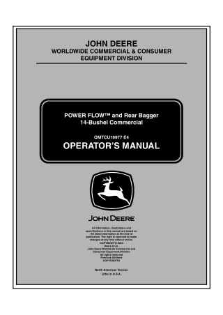 John Deere 14 Bushel Commercial Power Flow™ and Rear Bagger Operator’s Manual Instant Download (Publication No. omtcu199