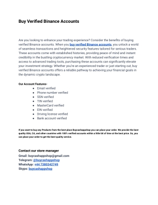 Most Active Service Site To Buy Verified Binance Accounts