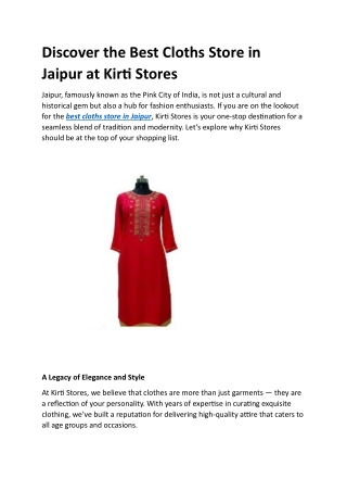 Discover the Best Cloths Store in Jaipur - Kirti Stores