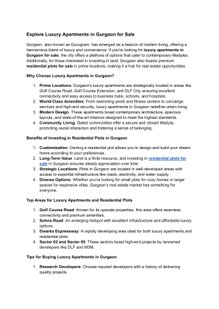 Explore Luxury Apartments in Gurgaon for Sale