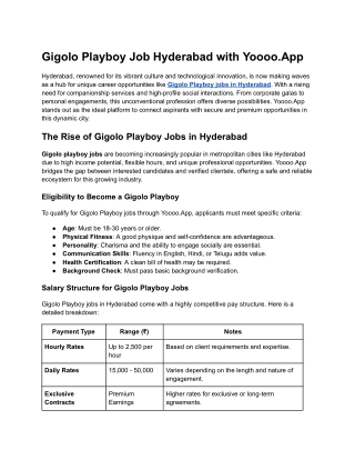 Gigolo Playboy Job Hyderabad