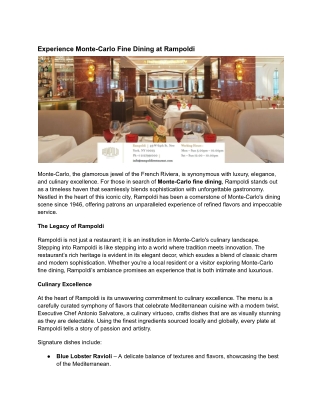 Experience Monte-Carlo Fine Dining at Rampoldi