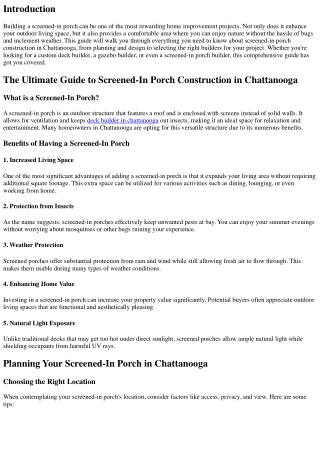 The Ultimate Guide to Screened-In Porch Construction in Chattanooga