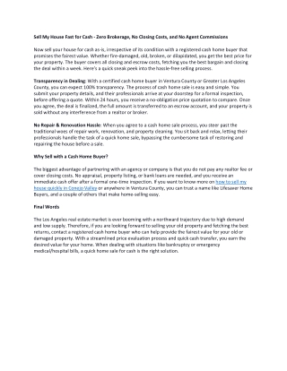 Sell My House Fast for Cash - Zero Brokerage, No Closing Costs, and No Agent Commissions