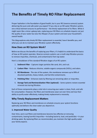 The Benefits of Timely RO Filter Replacement