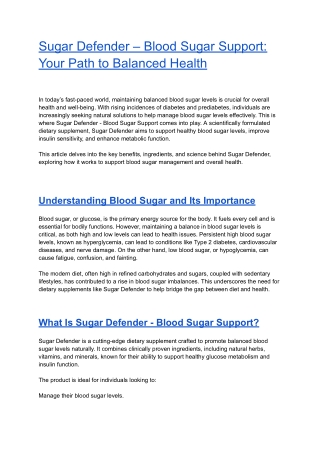 Sugar Defender – Blood Sugar Support- Your Path to Balanced Health
