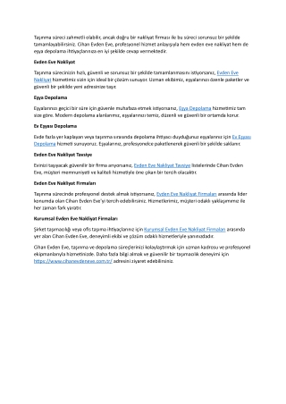 Cihan Evden Eve Taşınma ve Depolama Hizmetlerinde Güvenilir Çözüm Ortağınız