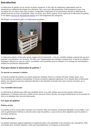 “Développer son entreprise grâce à la fabrication de palettes.”