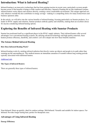 Exploring the Benefits of Infrared Heating with Sunstar Products