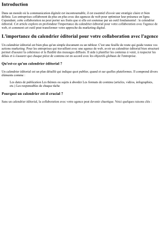 L'importance du calendrier éditorial pour votre collaboration avec l'agence