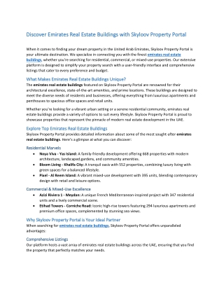 Discover Emirates Real Estate Buildings with Skyloov Property Portal