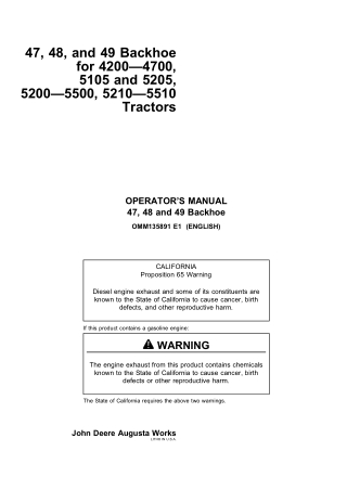 John Deere 47 48 and 49 Backhoe for 4200 4700 5105 and 5205 5200 5500 5210 5510 Tractors Operator’s Manual Instant Downl