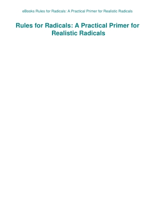 eBooks Rules for Radicals A Practical Primer for Realistic Radicals