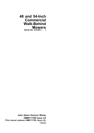 John Deere 48 and 54-Inch Commercial Walk-Behind Mowers Operator’s Manual Instant Download (pin.010001-) (Publication No