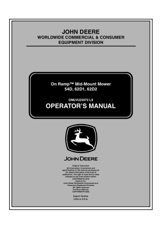 John Deere 54D 62D1 62D2 On Ramp™ Mid-Mount Mower Operator’s Manual Instant Download (PIN010001-) (Publication No. OMLVU
