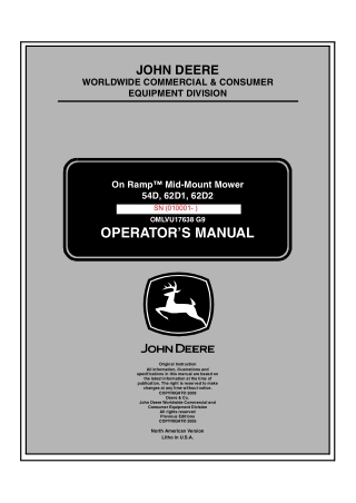 John Deere 54D 62D1 62D2 On Ramp™ Mid-Mount Mower Operator’s Manual Instant Download (PIN010001-) (Publication No.17638)