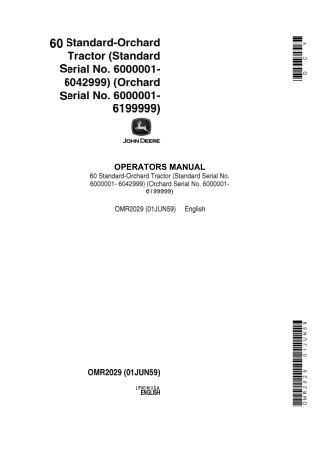 John Deere 60 Standard-Orchard Tractors Operator’s Manual Instant Download (Standard Pin.6000001-6042999 Orchard Pin.600