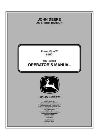 John Deere 60HC Power Flow™ Operator’s Manual Instant Download (Publication No.OMM168205)