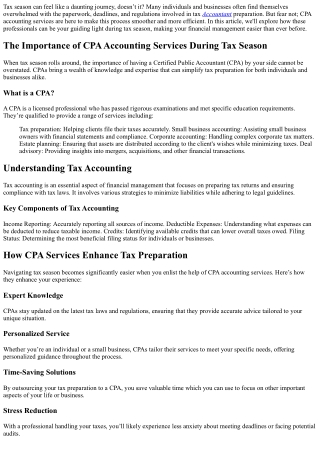 **Navigating Tax Season: How CPA Accounting Services Can Simplify Your Tax Prepa
