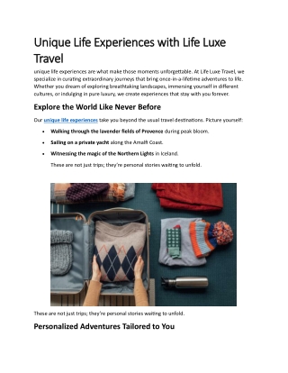 Unique Life Experiences with Life Luxe Travel