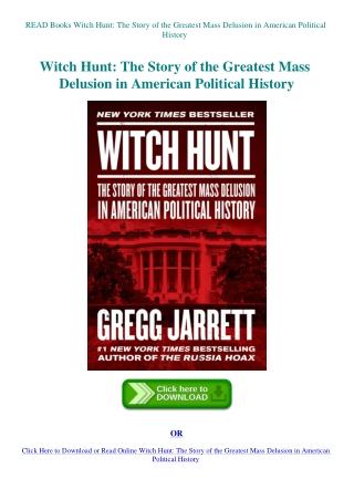 READ Books Witch Hunt The Story of the Greatest Mass Delusion in American Political History