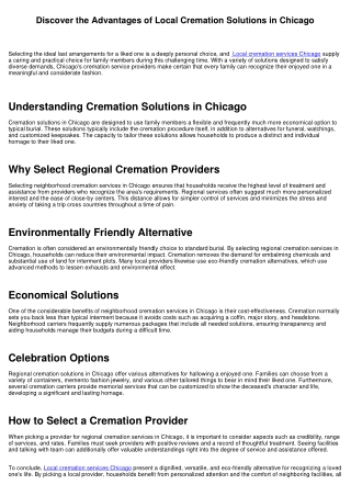 Discover the Advantages of Regional Cremation Solutions in Chicago