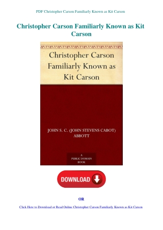 PDF Christopher Carson Familiarly Known as Kit Carson