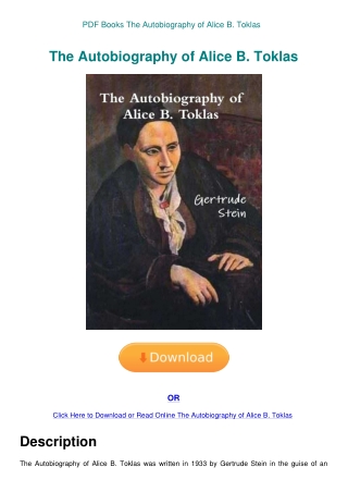 PDF Books The Autobiography of Alice B. Toklas