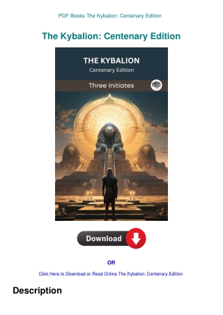 PDF Books The Kybalion Centenary Edition