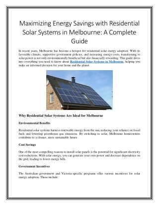 Maximizing Energy Savings with Residential Solar Systems in Melbourne