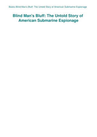 Books Blind Man's Bluff The Untold Story of American Submarine Espionage