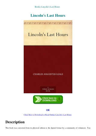 Books Lincoln's Last Hours