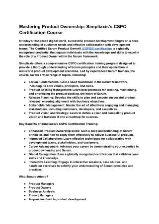 CSPO certification course - Simpliaxis