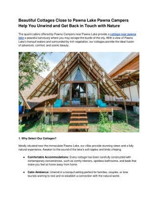 Beautiful Cottages Close to Pawna Lake Pawna Campers Help You Unwind and Get Back in Touch with Nature