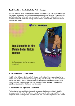 Top 5 Benefits to Hire Mobile Roller Rink in London