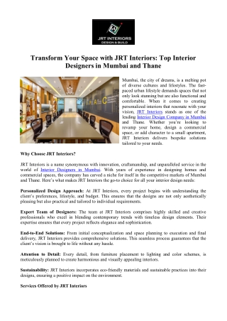 Best Interior Designer in Thane - JRT Interiors