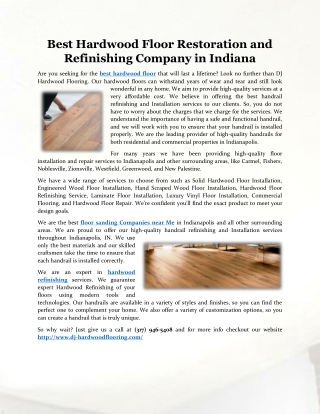 Best Hardwood Floor Restoration and Refinishing Company in Indiana