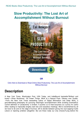 READ Books Slow Productivity The Lost Art of Accomplishment Without Burnout