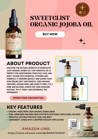 SWEETGLIST 100% Organic Jojoba Oil - Best Price!