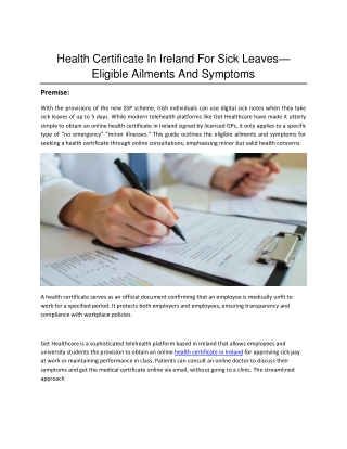 Health Certificate In Ireland For Sick Leaves—Eligible Ailments And Symptoms