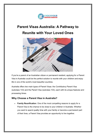 Parent Visas Australia: A Pathway to Reunite with Your Loved One