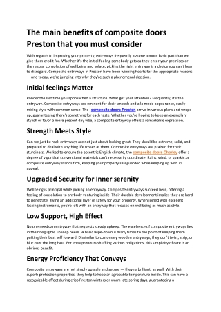 The main benefits of composite doors Preston that you must consider