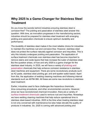 How Pickling and Passivation Will Evolve to Benefit Steel in 2025