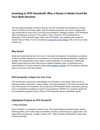 Investing in ATS Homekraft_ Why a House in Noida Could Be Your Best Decision