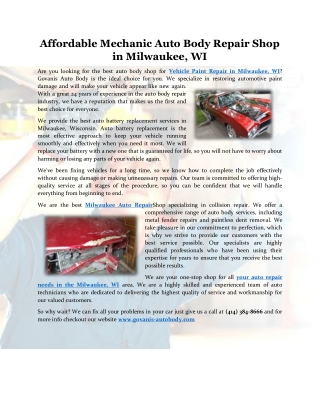 Affordable Mechanic Auto Body Repair Shop in Milwaukee, WI