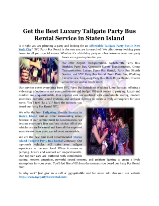 Get the Best Luxury Tailgate Party Bus Rental Service in Staten Island