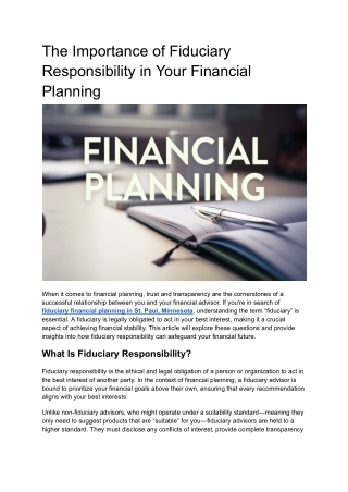The Importance of Fiduciary Responsibility in Your Financial Planning