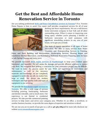 Get the Best and Affordable Home Renovation Service in Toronto