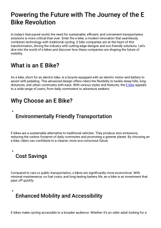 Powering the Future with The Journey of the E Bike Revolution